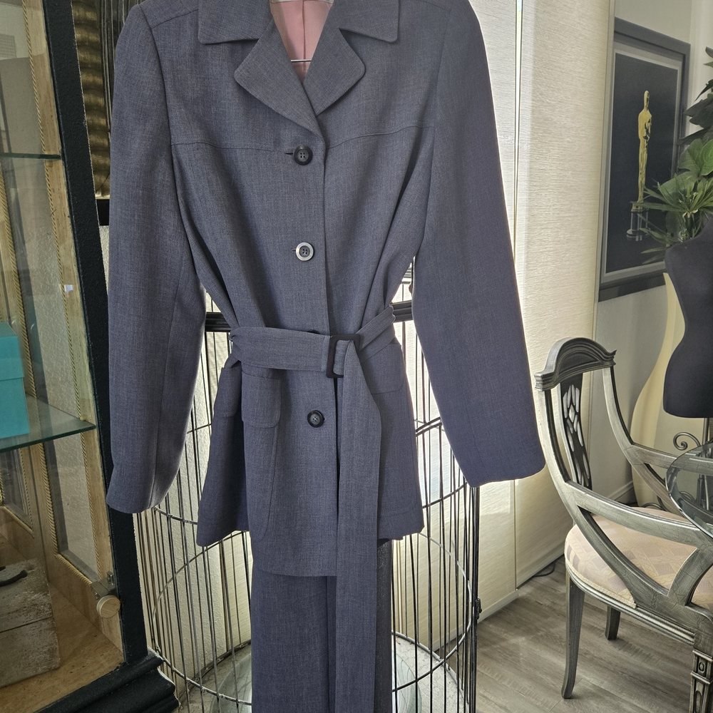 Tahari Slate Gray Belted Pantsuit